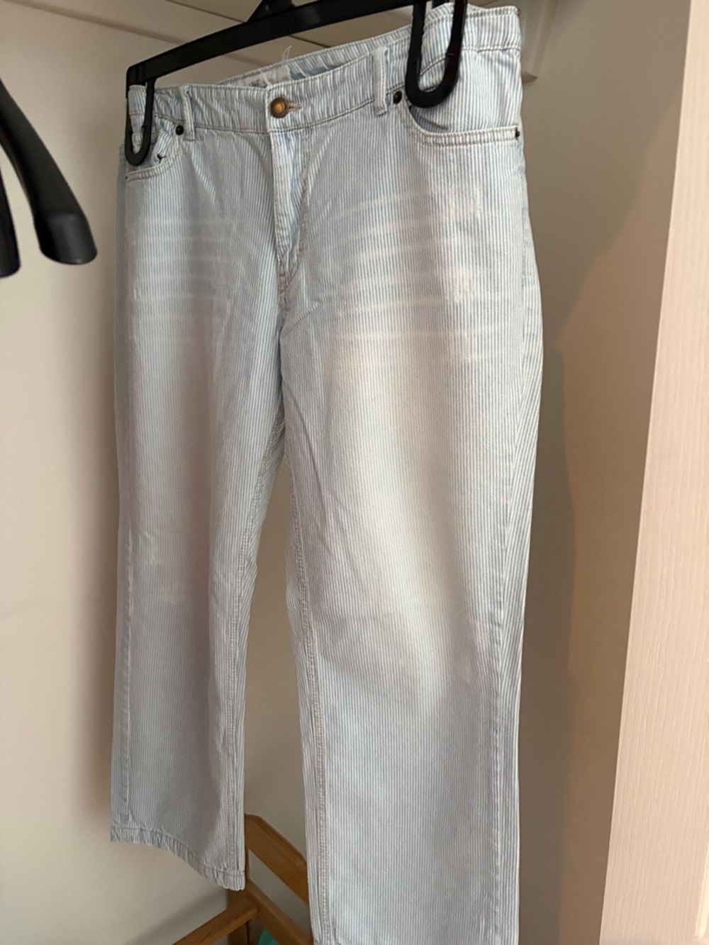 Straight Leg Women's Jeans in Light Blue Stripe